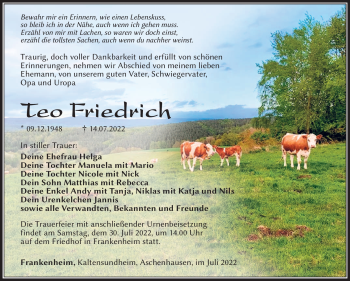 Traueranzeige von Teo Friedrich von Südthüringer Presse