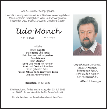 Traueranzeige von Udo Mönch von Neue Presse Coburg