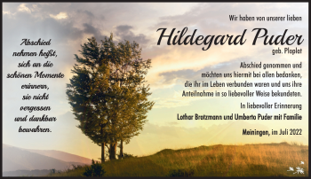 Traueranzeige von Hildegard Puder von Südthüringer Presse