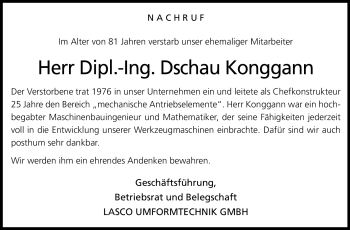 Traueranzeige von Dipl.-Ing. Dschau Konggann von Neue Presse Coburg