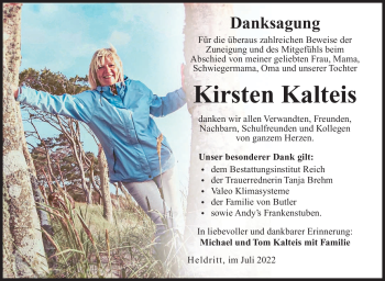 Traueranzeige von Kirsten Kalteis von Südthüringer Presse