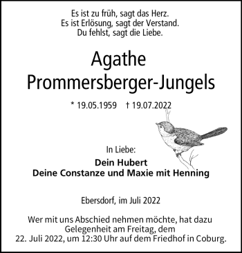 Traueranzeige von Agathe Prommersberger-Jungels von Neue Presse Coburg