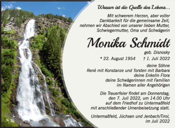 Traueranzeige von Monika Schmidt von Südthüringer Presse