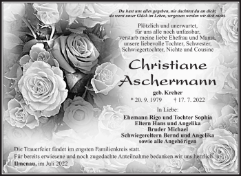 Traueranzeige von Christiane Aschermann von Südthüringer Presse