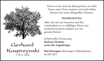 Traueranzeige von Gerhard Kasprzynski von Südthüringer Presse