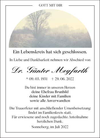 Traueranzeige von Günter Meyfarth von Südthüringer Presse
