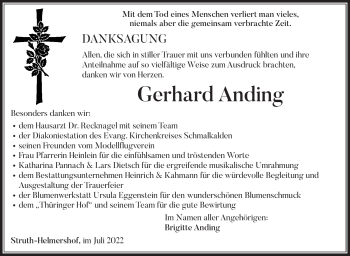 Traueranzeige von Gerhard Anding von Südthüringer Presse