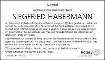 Traueranzeige von Siegfried Habermann von Neue Presse Coburg