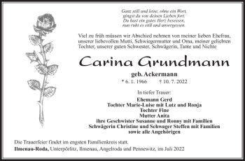 Traueranzeige von Carina Grundmann von Südthüringer Presse