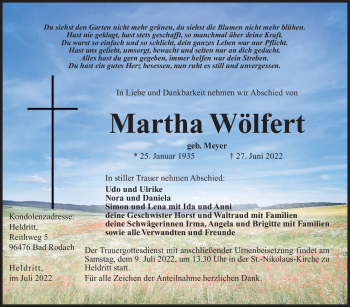 Traueranzeige von Martha Wölfert von Südthüringer Presse