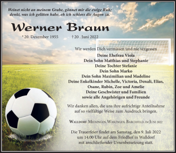 Traueranzeige von Werner Rolf Braun von Südthüringer Presse