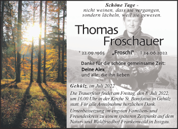 Traueranzeige von Thomas Froschauer von Neue Presse Coburg