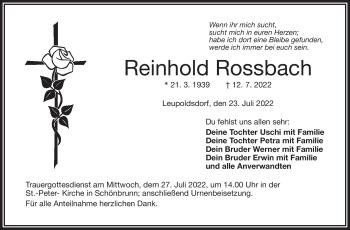 Traueranzeige von Reinhold Rossbach von Frankenpost
