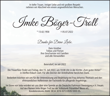 Traueranzeige von Imke Böger-Troll von Neue Presse Coburg