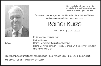 Traueranzeige von Rainer Kurze von Neue Presse Coburg