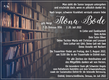 Traueranzeige von Ilona Bode von Südthüringer Presse