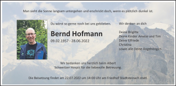 Traueranzeige von Bernd Hofmann von Frankenpost