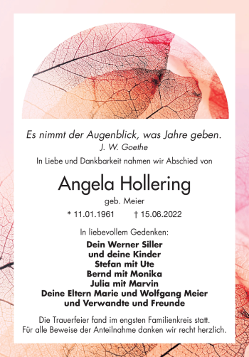 Traueranzeige von Angela Hollering von Frankenpost