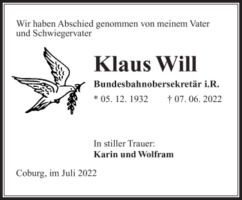 Traueranzeige von Klaus Will von Neue Presse Coburg