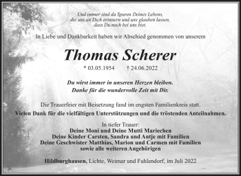 Traueranzeige von Thomas Scherer von Südthüringer Presse