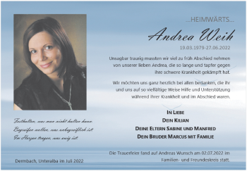 Traueranzeige von Andrea Weih von Südthüringer Presse