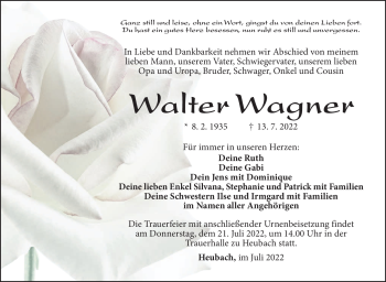 Traueranzeige von Walter Wagner von Südthüringer Presse
