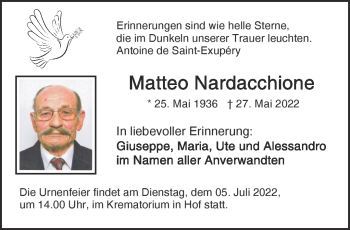 Traueranzeige von Matteo Nardacchione von Frankenpost