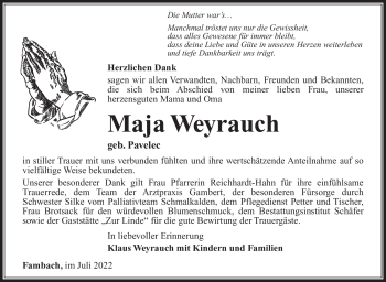 Traueranzeige von Maja Weyrauch von Südthüringer Presse
