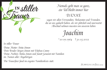 Traueranzeige von Joachim Simon von Südthüringer Presse