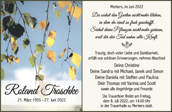 Traueranzeige von Roland Troschke von Südthüringer Presse