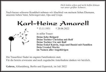 Traueranzeige von Karl-Heinz Amarell von Südthüringer Presse
