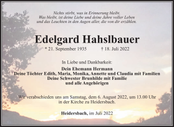 Traueranzeige von Edelgard Hahslbauer von Südthüringer Presse