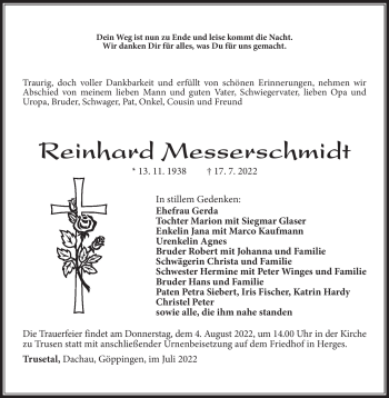 Traueranzeige von Reinhard Messerschmidt von Südthüringer Presse