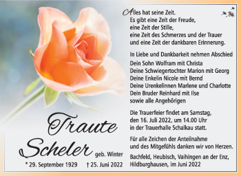 Traueranzeige von Traute Scheler von Südthüringer Presse