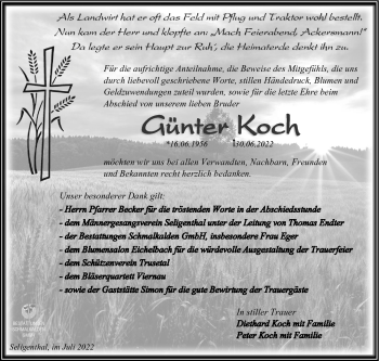 Traueranzeige von Günter Koch von Südthüringer Presse