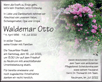 Traueranzeige von Waldemar Otto von Südthüringer Presse