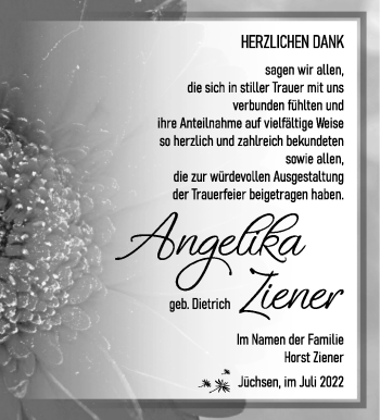 Traueranzeige von Angelika Ziener von Südthüringer Presse