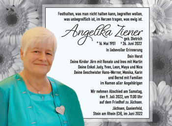 Traueranzeige von Angelika Ziener von Südthüringer Presse