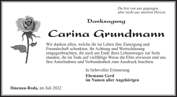 Traueranzeige von Carina Grundmann von Südthüringer Presse