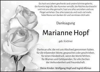 Traueranzeige von Marianne Hopf von Südthüringer Presse