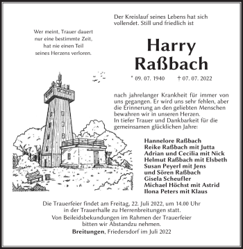 Traueranzeige von Harry Raßbach von Südthüringer Presse