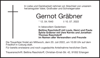 Traueranzeige von Gernot Gräbner von Neue Presse Coburg