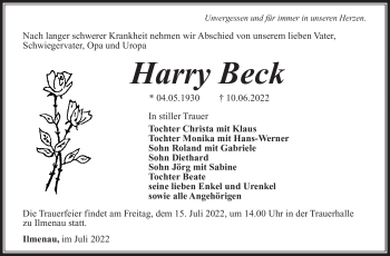 Traueranzeige von Harry Beck von Südthüringer Presse