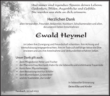 Traueranzeige von Ewald Heymel von Südthüringer Presse