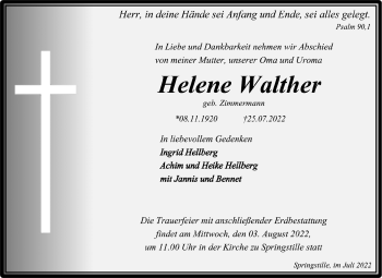 Traueranzeige von Helene Walter von Südthüringer Presse