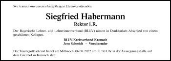 Traueranzeige von Siegfried Habermann von Neue Presse Coburg