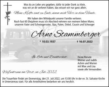Traueranzeige von Arno Stammberger von Neue Presse Coburg