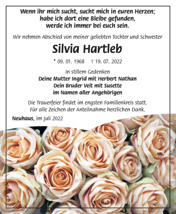 Traueranzeige von Sivia Hartleb von Südthüringer Presse