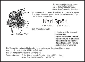 Traueranzeige von Karl Spörl von Frankenpost