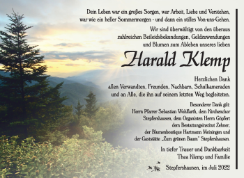 Traueranzeige von Harald Klemp von Südthüringer Presse